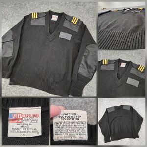 VTG Commando Mens XL USN Navy V‎ Neck Pullover Jack Young Knit Sweater Black